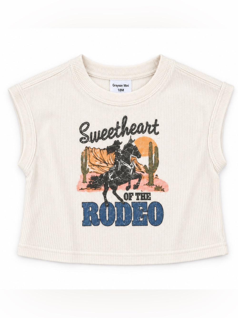Grayson Mini Baby Girl Rodeo Graphic Ribbed Top Cream 18M Western Cowgirl